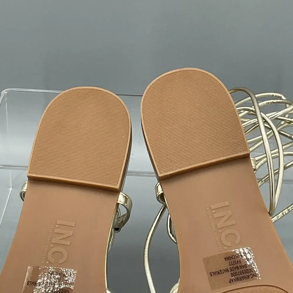 NEW INC Women’s Kharmaa Lace Up Flat Sandals Gold Size 11M